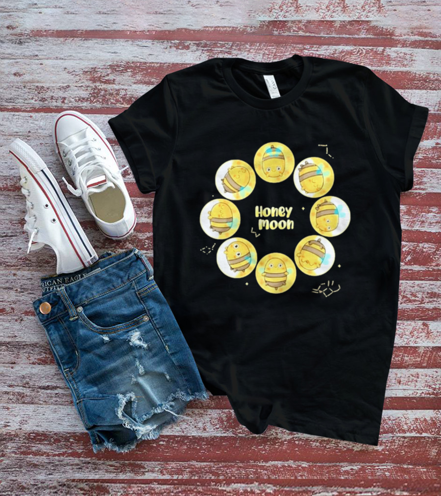 Honey Moon Bee Phases Cute Cartoon Bees In Lunar Cycle T-Shirt