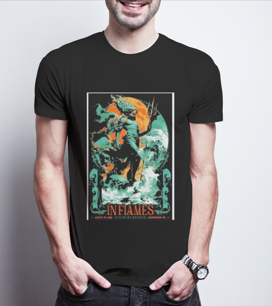 In Flames Göteborg Brinner August 22 2026 Poseidon Trident Concert Event Gothenburg SE T-Shirt