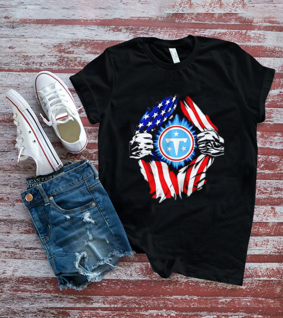 Tennessee Titans American Flag Ripped Chest USA Football Fan T-Shirt