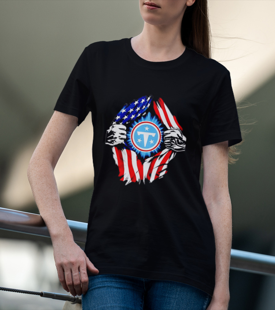 Tennessee Titans American Flag Ripped Chest USA Football Fan T-Shirt