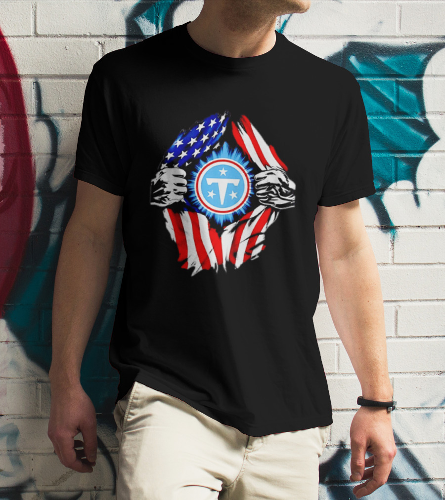 Tennessee Titans American Flag Ripped Chest USA Football Fan T-Shirt