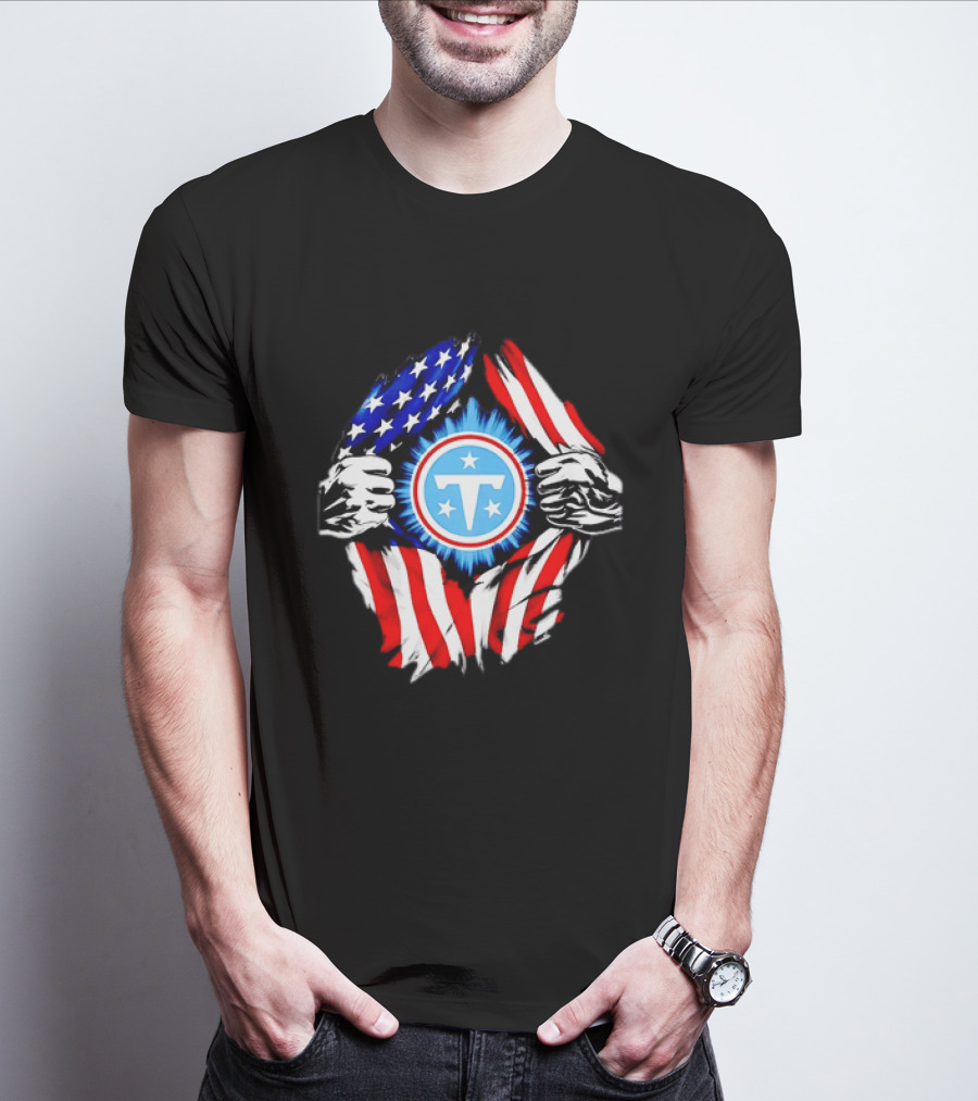 Tennessee Titans American Flag Ripped Chest USA Football Fan T-Shirt