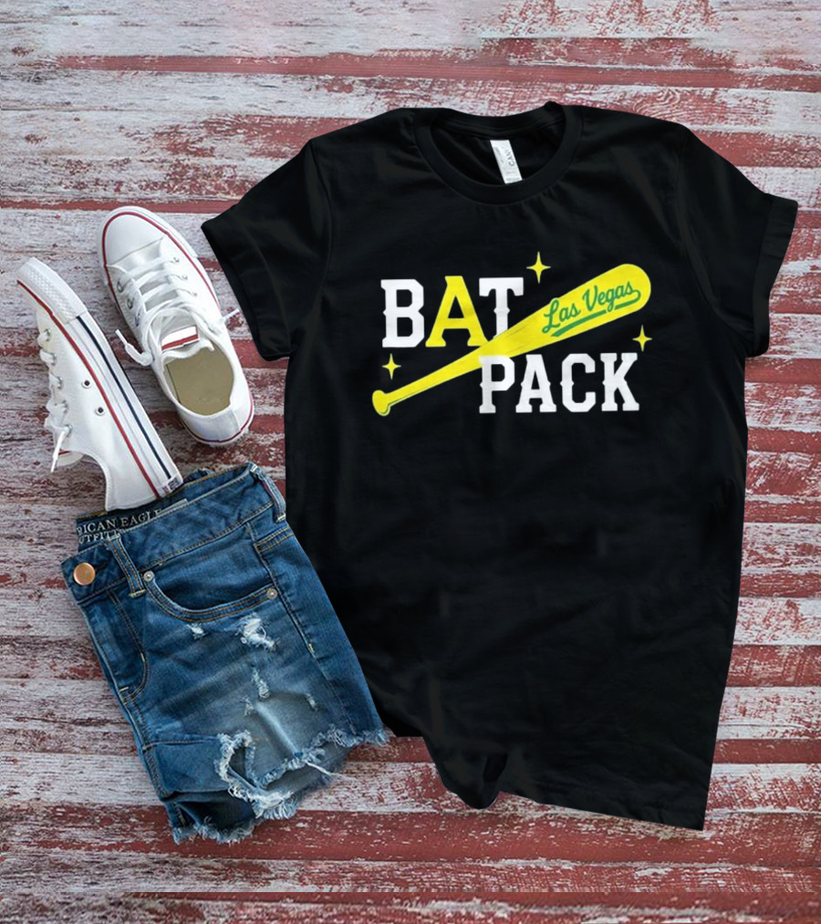 Las Vegas Bat Pack Yellow Baseball Bat Logo With Stars T-Shirt