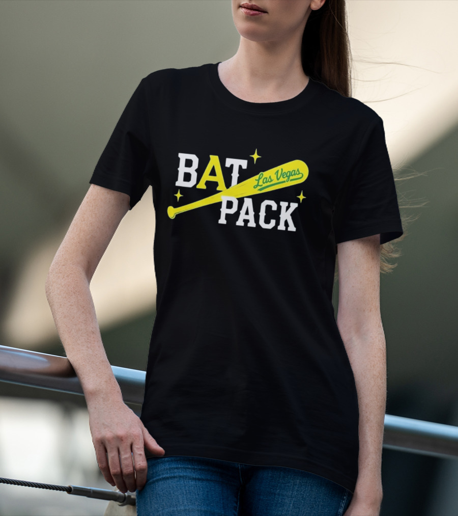 Las Vegas Bat Pack Yellow Baseball Bat Logo With Stars T-Shirt