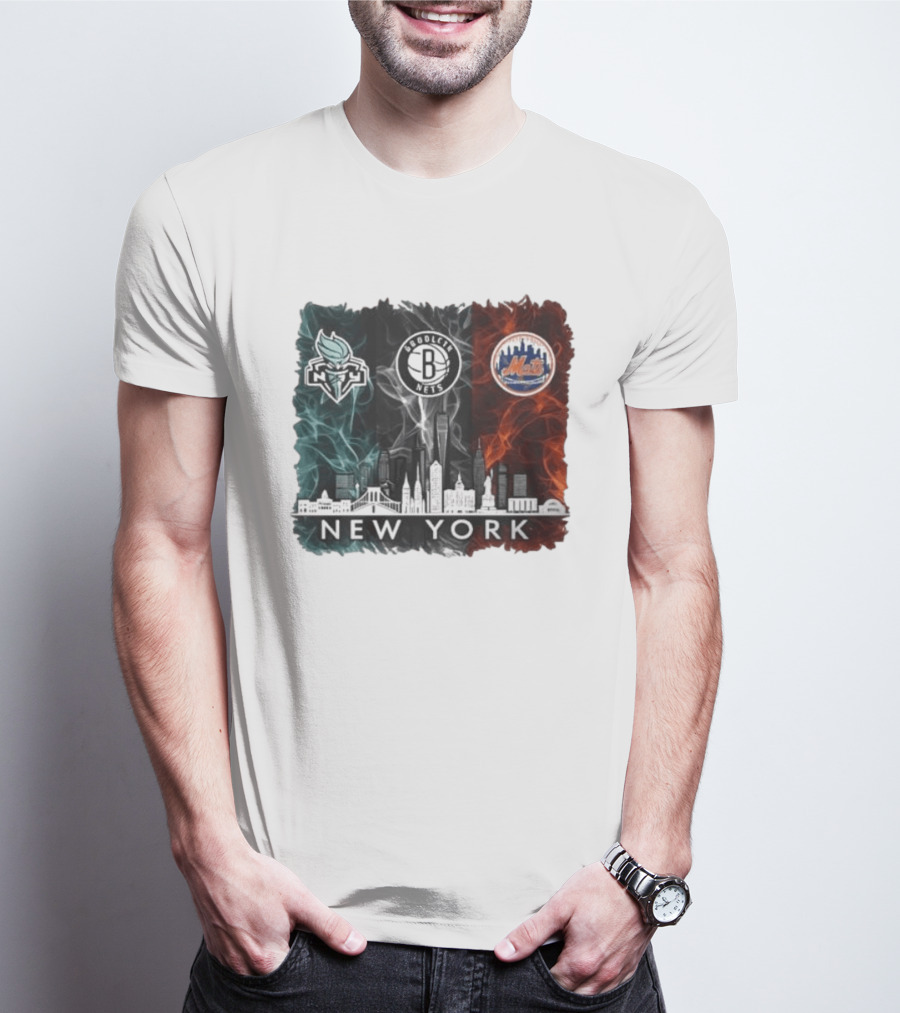 Brooklyn Nets New York Mets Liberty 2026 Celebration Skyline T-Shirt