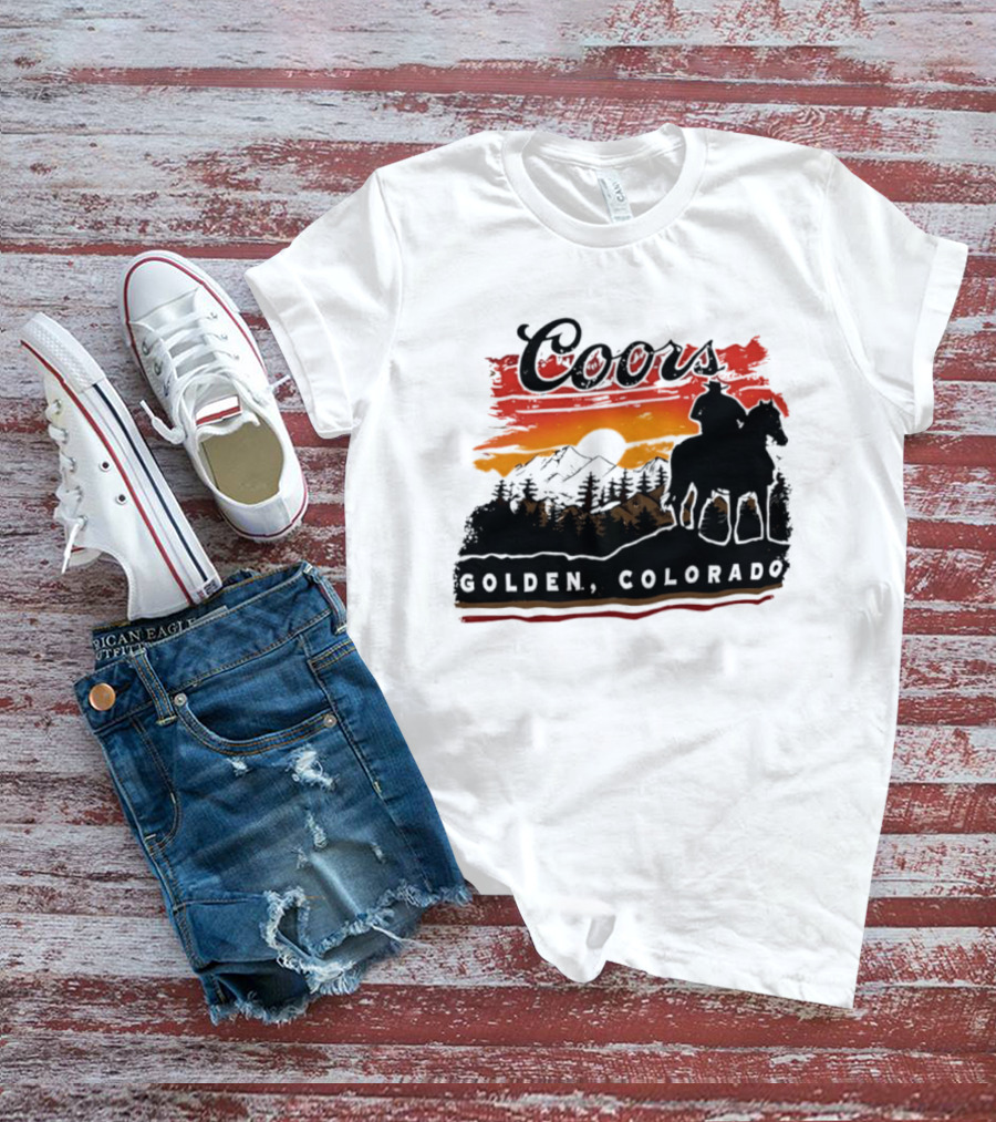 Coors Golden Colorado Cowboy Sunset Mountains T-Shirt