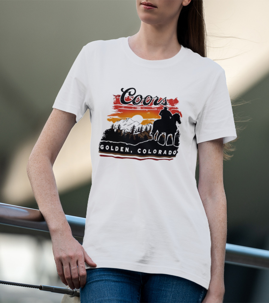 Coors Golden Colorado Cowboy Sunset Mountains T-Shirt