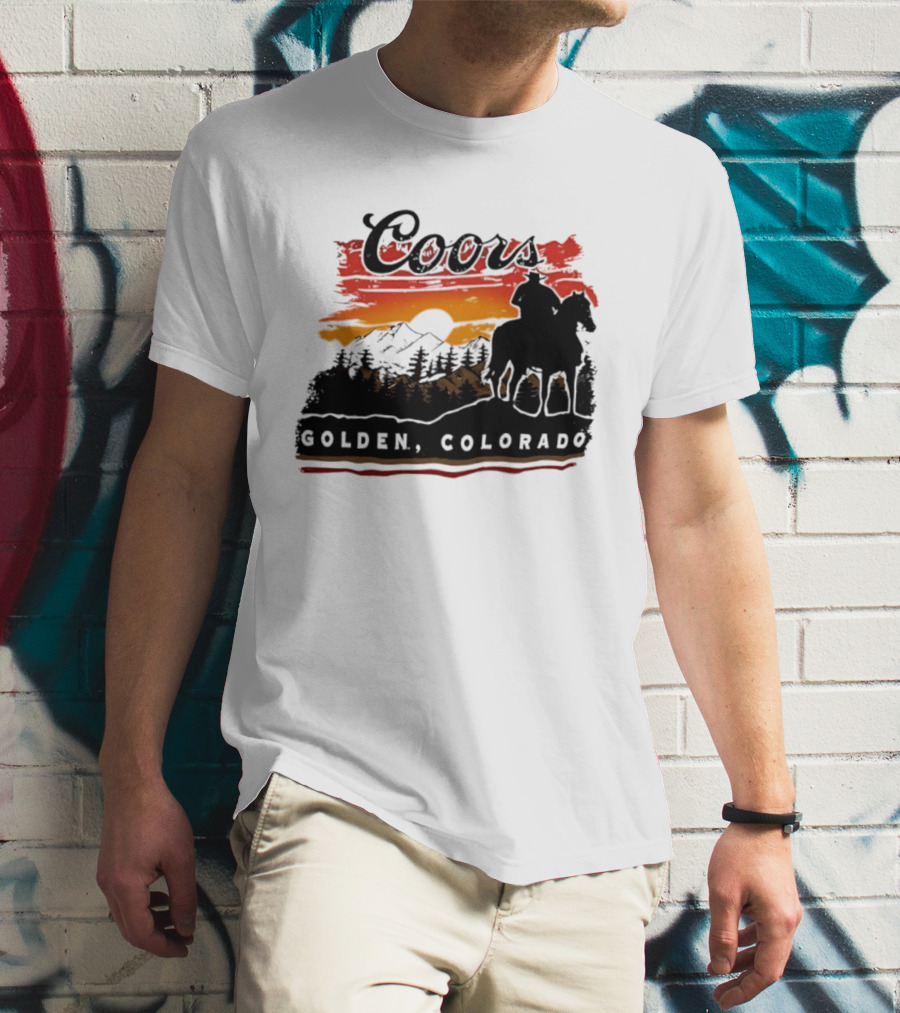 Coors Golden Colorado Cowboy Sunset Mountains T-Shirt