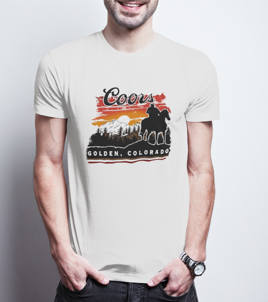 Coors Golden Colorado Cowboy Sunset Mountains T-Shirt