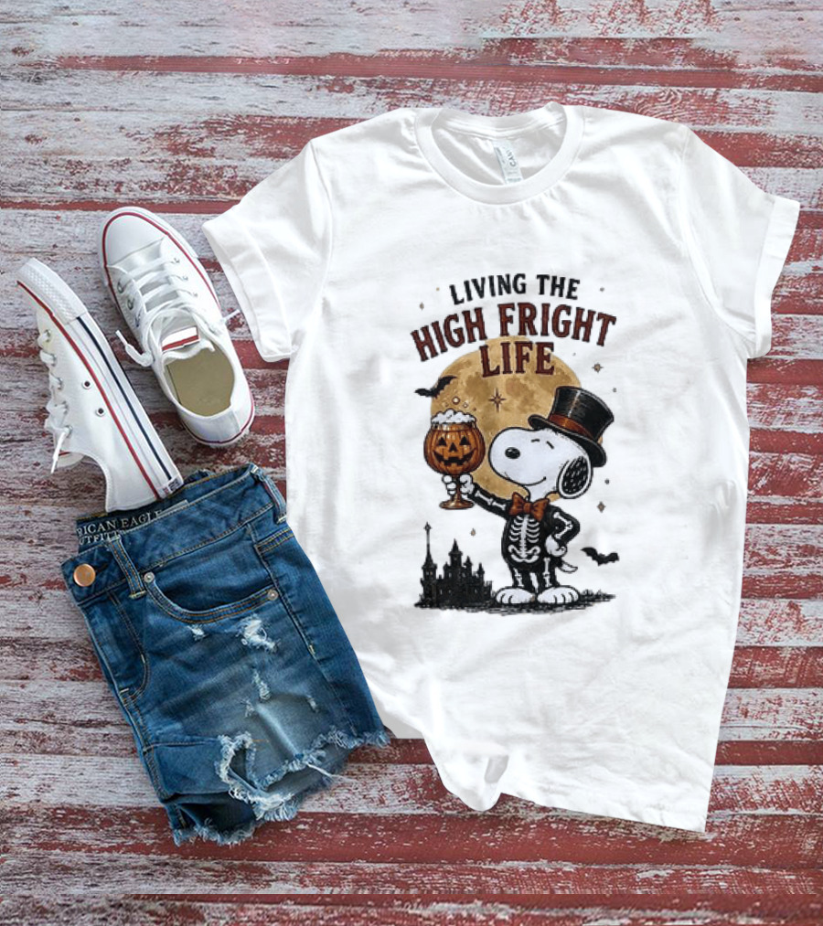 Peanuts Snoopy Living The High Fright Life Halloween Moon Pumpkin T-Shirt