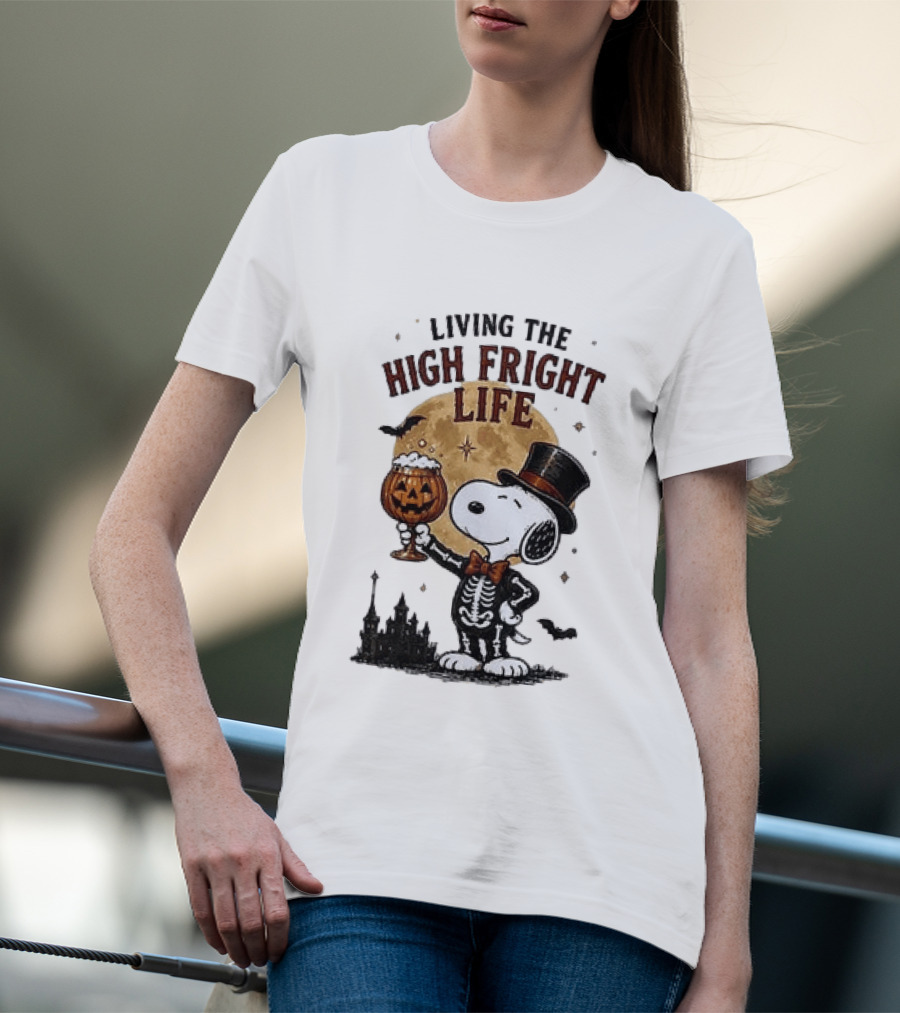 Peanuts Snoopy Living The High Fright Life Halloween Moon Pumpkin T-Shirt