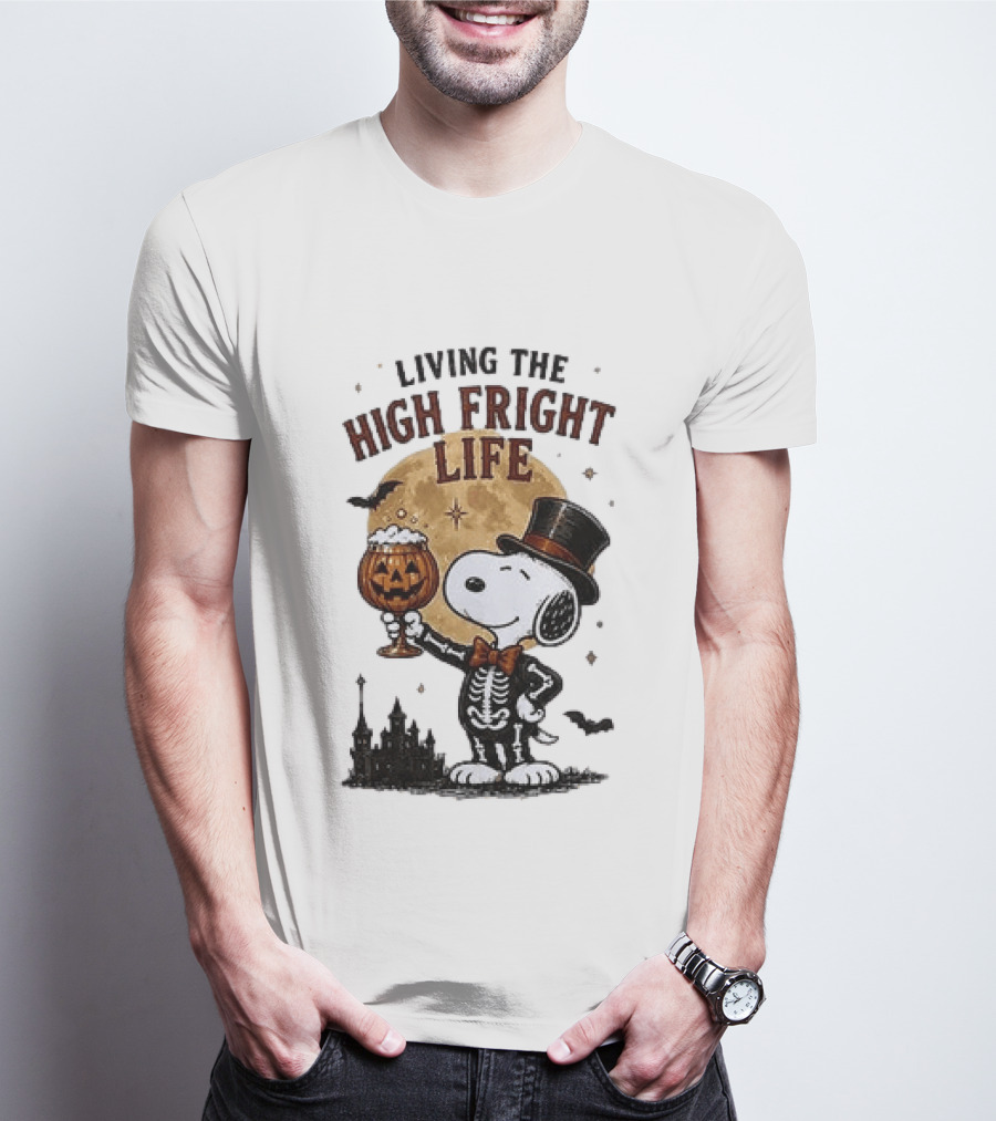 Peanuts Snoopy Living The High Fright Life Halloween Moon Pumpkin T-Shirt