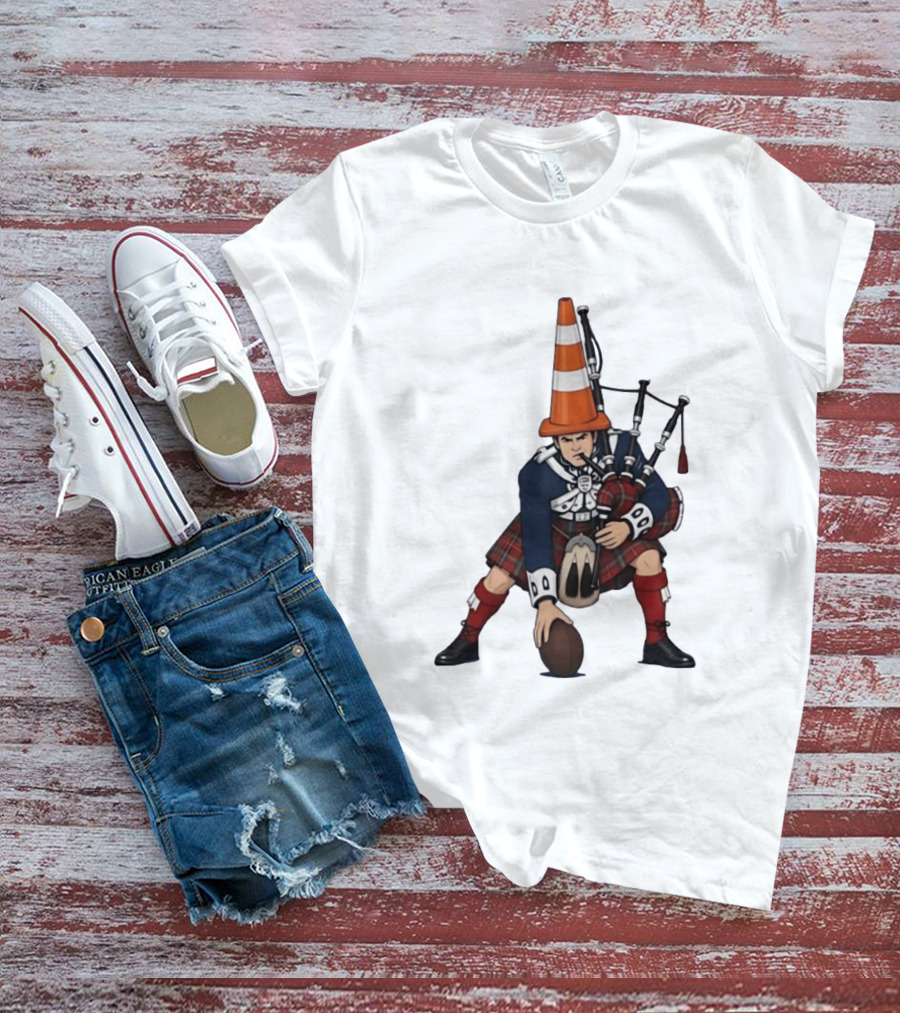 Scottish Bagpiper Traffic Cone American Football Fusion T-Shirt