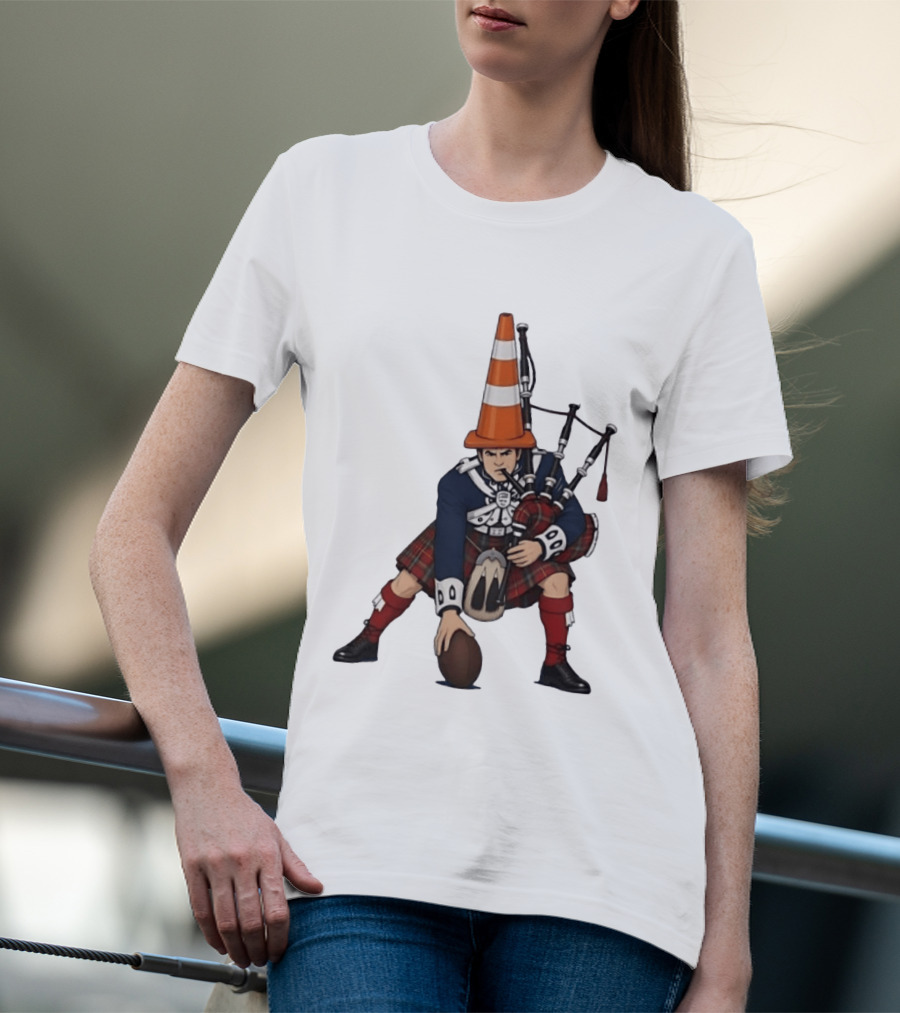 Scottish Bagpiper Traffic Cone American Football Fusion T-Shirt