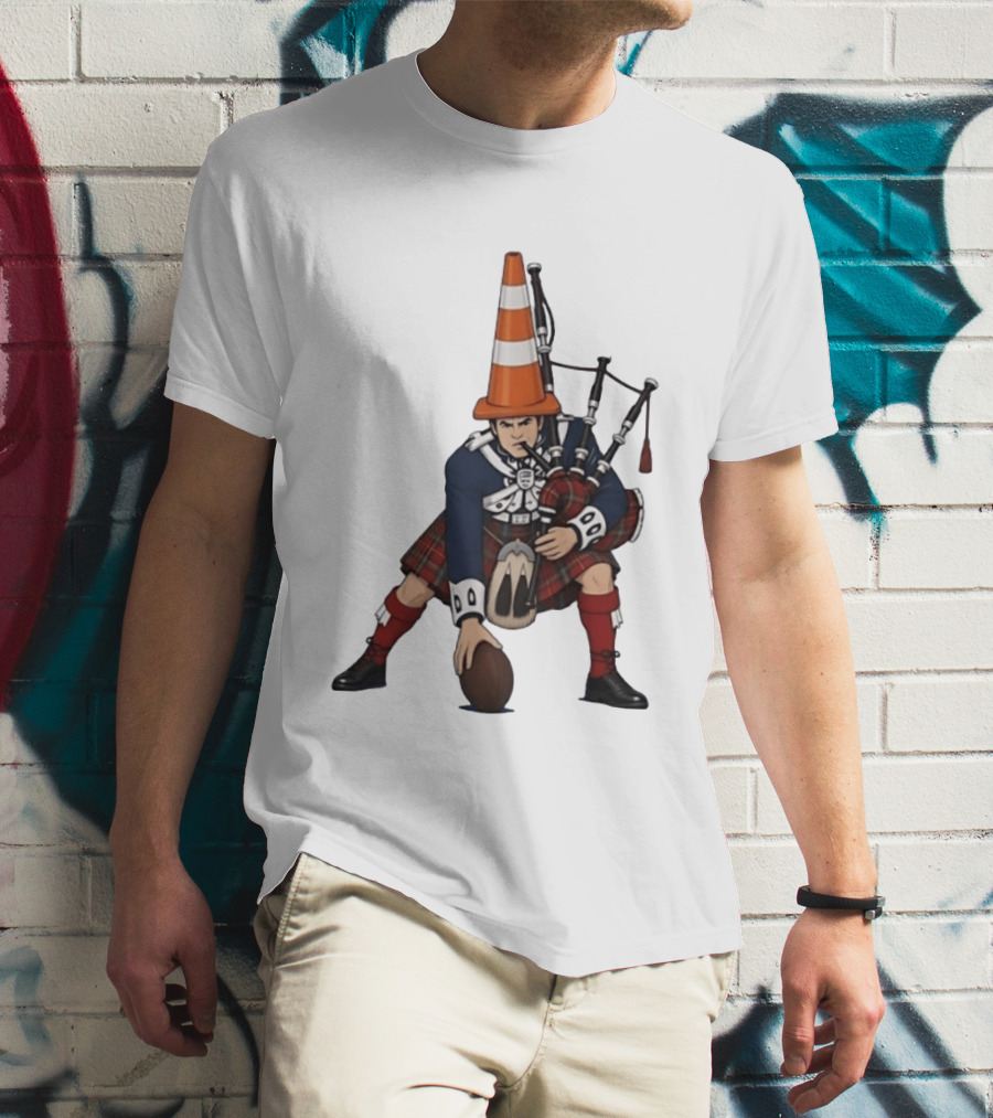 Scottish Bagpiper Traffic Cone American Football Fusion T-Shirt