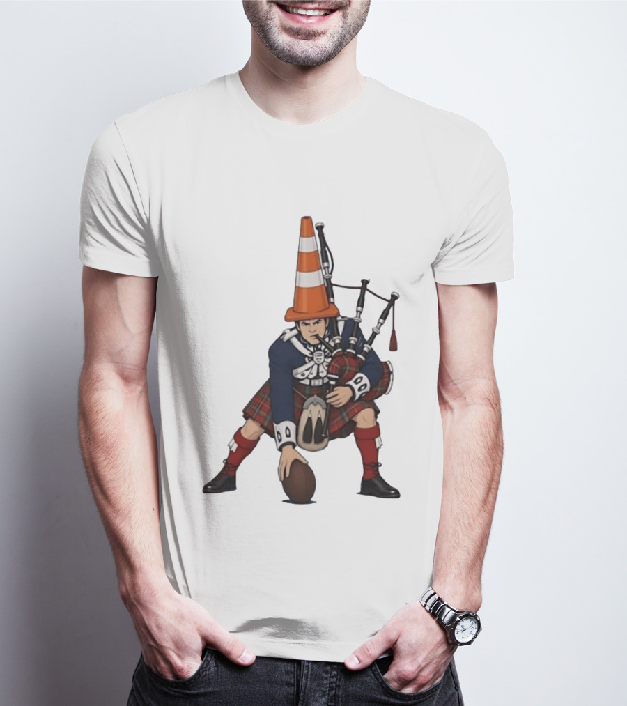 Scottish Bagpiper Traffic Cone American Football Fusion T-Shirt
