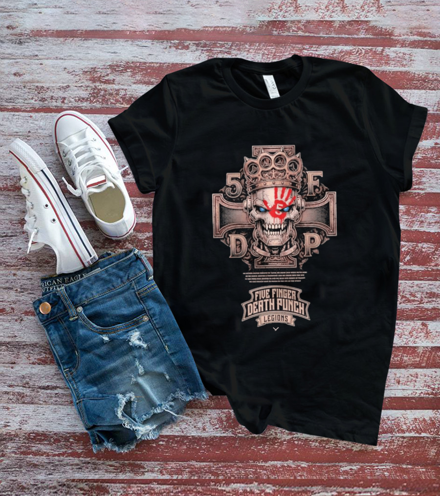 Five Finger Death Punch Legions Skull Crown Handprint Cross T-Shirt