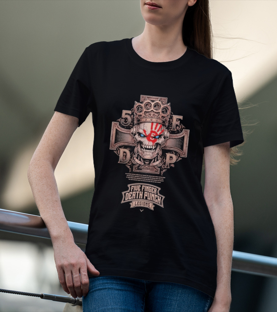 Five Finger Death Punch Legions Skull Crown Handprint Cross T-Shirt