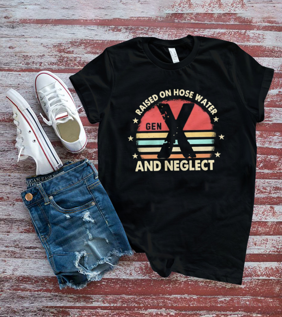 Gen X Raised On Hose Water And Neglect Vintage 70s Style Retro Stripes T-Shirt