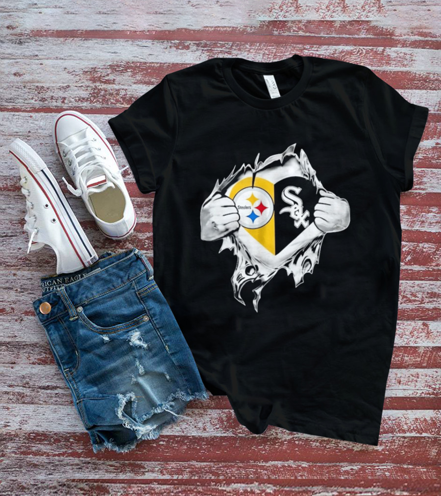 Pittsburgh Steelers Chicago White Sox Heart Superman Chest Rip T-Shirt