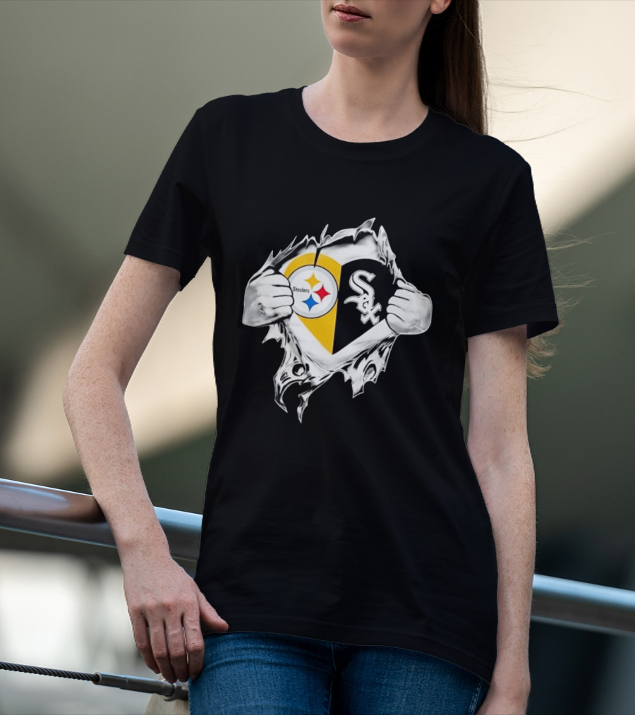 Pittsburgh Steelers Chicago White Sox Heart Superman Chest Rip T-Shirt