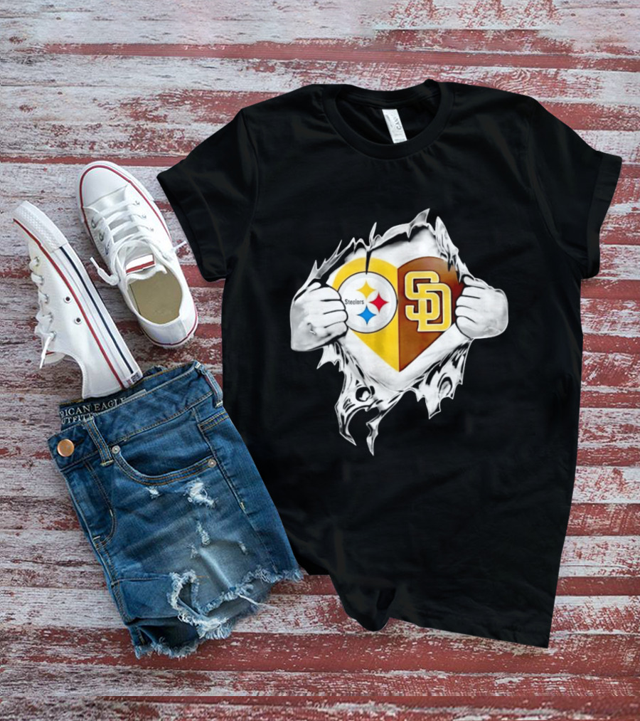 Pittsburgh Steelers San Diego Padres Heart Superman Chest Rip T-Shirt