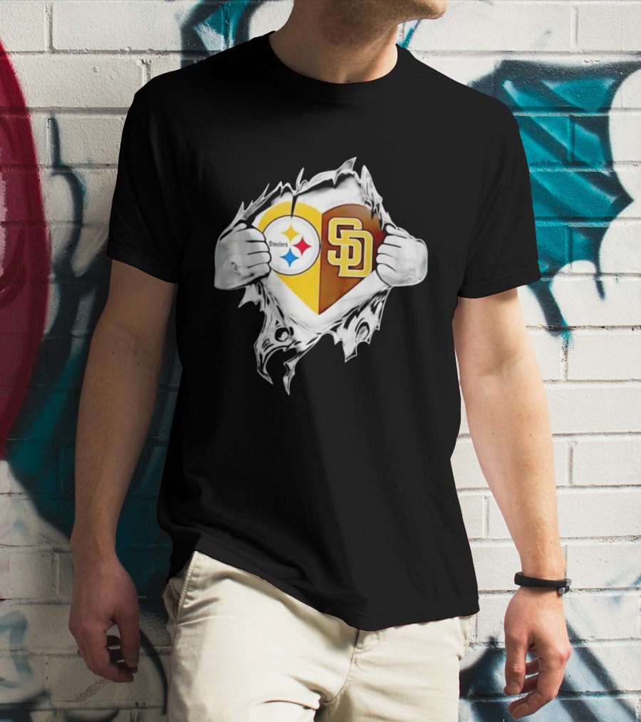 Pittsburgh Steelers San Diego Padres Heart Superman Chest Rip T-Shirt