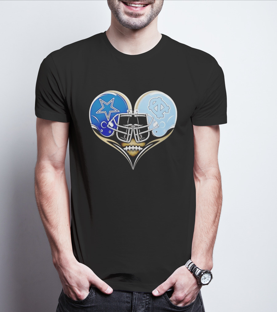 Dallas Cowboys North Carolina Tar Heels Heart Helmet Football T-Shirt
