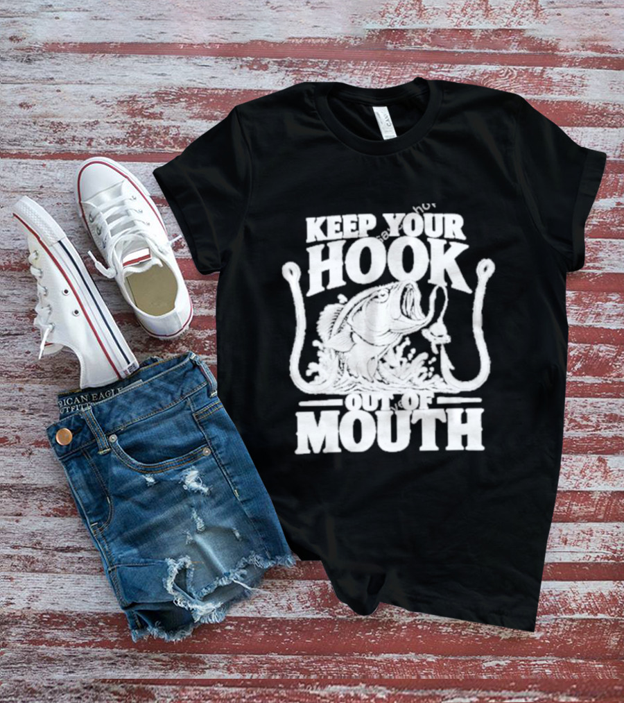 Keep Your Hook Out Of Mouth Bass Angling Water Splash Distressed T-Shirt