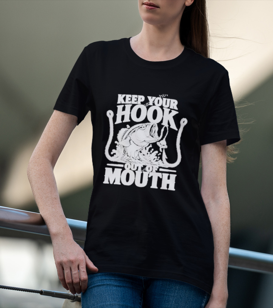 Keep Your Hook Out Of Mouth Bass Angling Water Splash Distressed T-Shirt