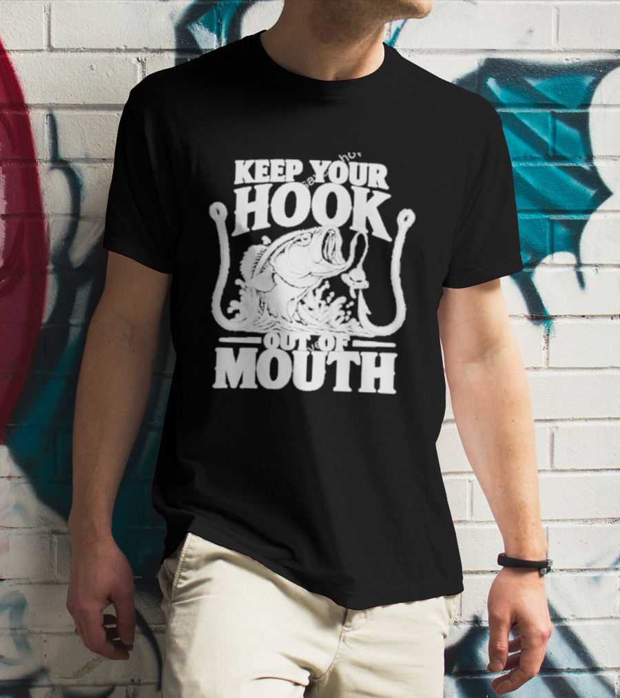 Keep Your Hook Out Of Mouth Bass Angling Water Splash Distressed T-Shirt