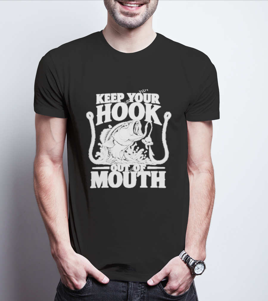 Keep Your Hook Out Of Mouth Bass Angling Water Splash Distressed T-Shirt