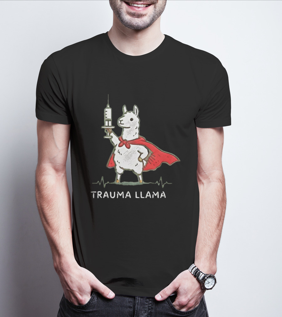 Trauma Llama Nurse Superhero Holding Syringe T-Shirt
