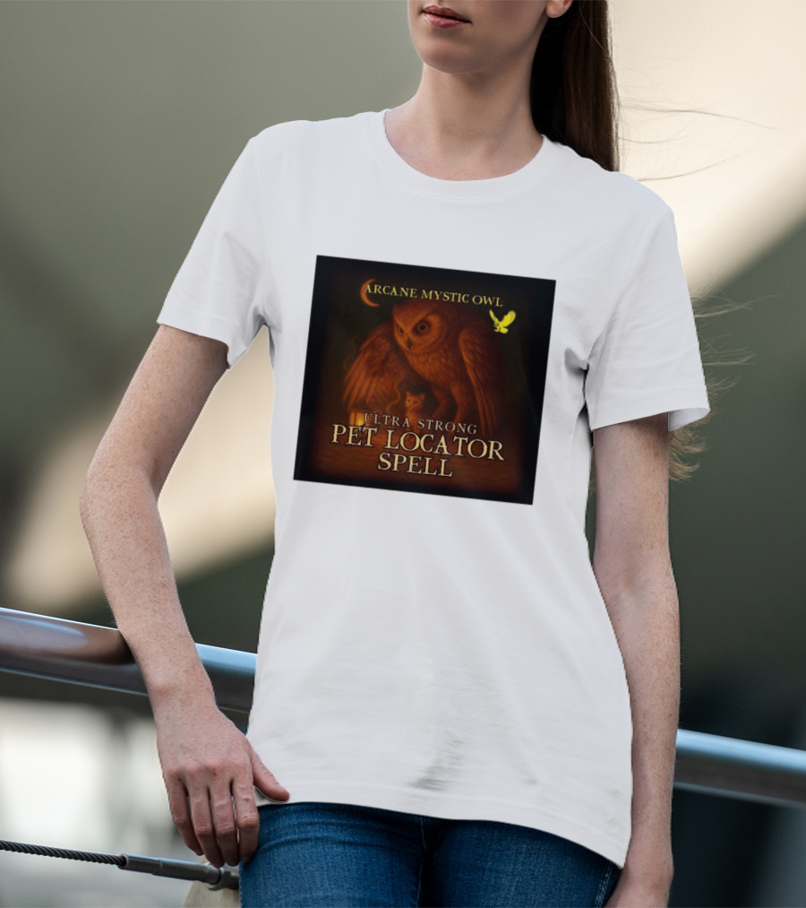 Arcane Mystic Owl Ultra Strong Pet Locator Spell Moonlit Guardian T-Shirt