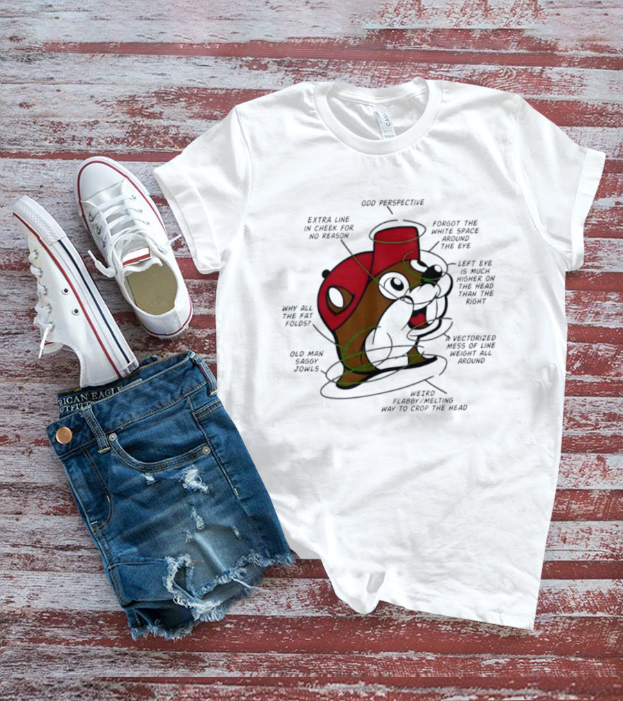 Beaver Cartoon Anatomy Critique Buc Ee's Extra Chin Humor Perspective Analysis T-Shirt