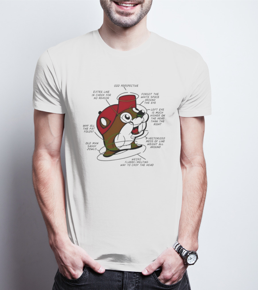 Beaver Cartoon Anatomy Critique Buc Ee's Extra Chin Humor Perspective Analysis T-Shirt