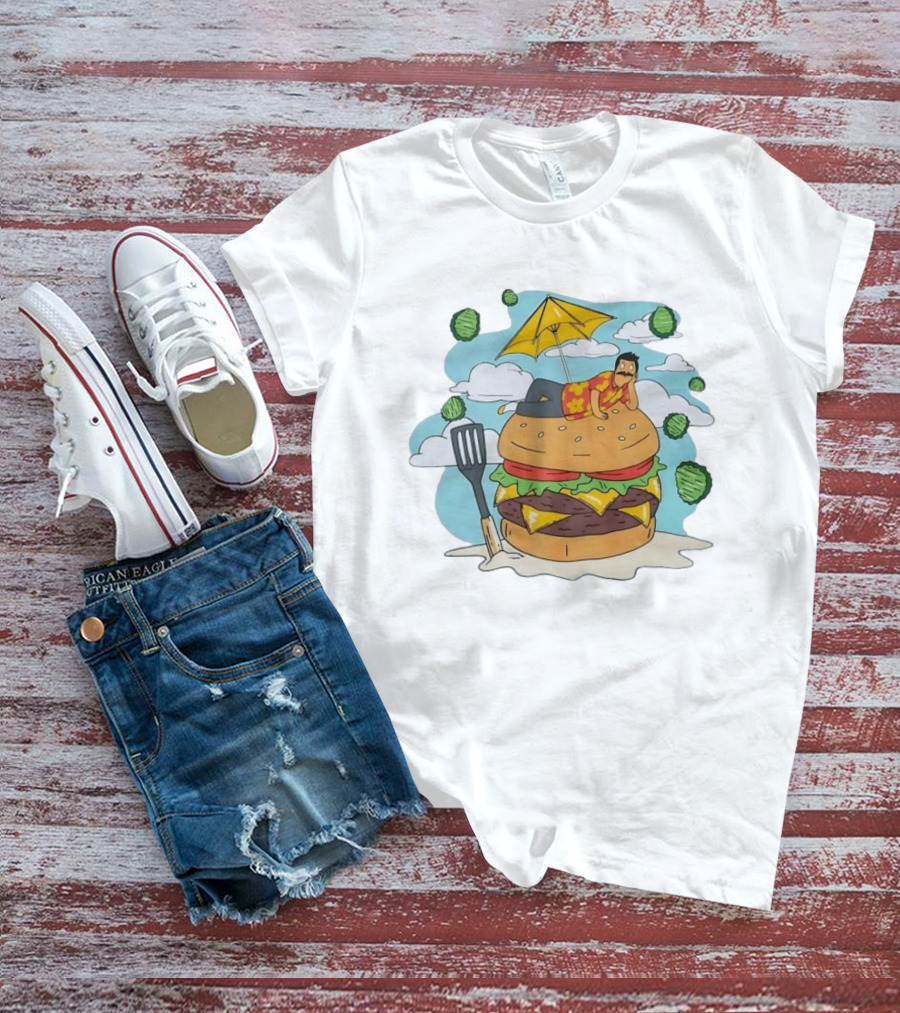 Bob Belcher Relaxing On Giant Burger With Lettuce Clouds And Spatula Bob's Burgers T-Shirt