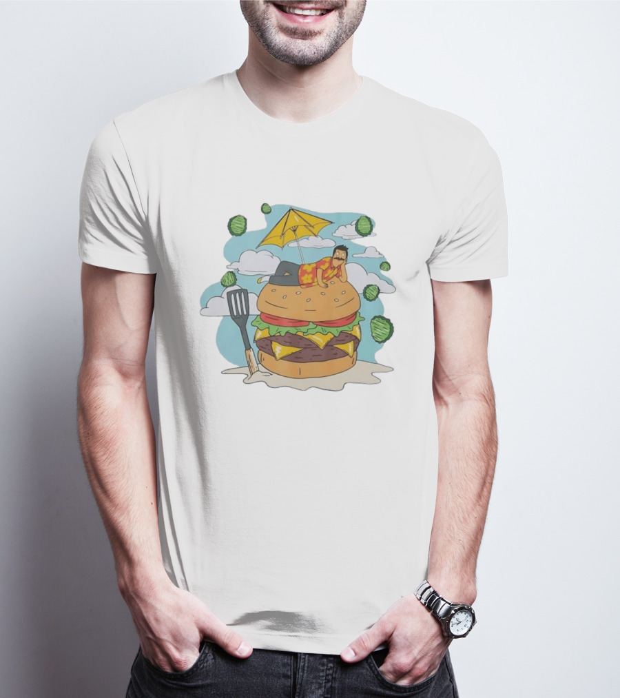 Bob Belcher Relaxing On Giant Burger With Lettuce Clouds And Spatula Bob's Burgers T-Shirt