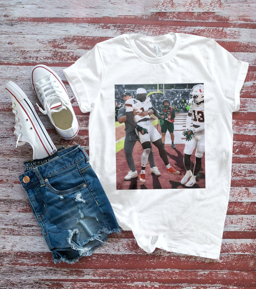 Miami Hurricanes Football Players Number 1 And 13 Celebration On Field T-Shirt