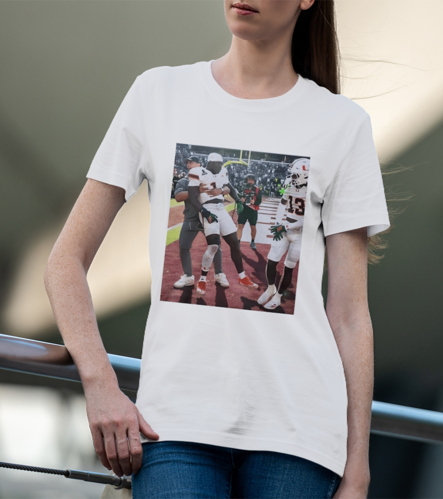 Miami Hurricanes Football Players Number 1 And 13 Celebration On Field T-Shirt