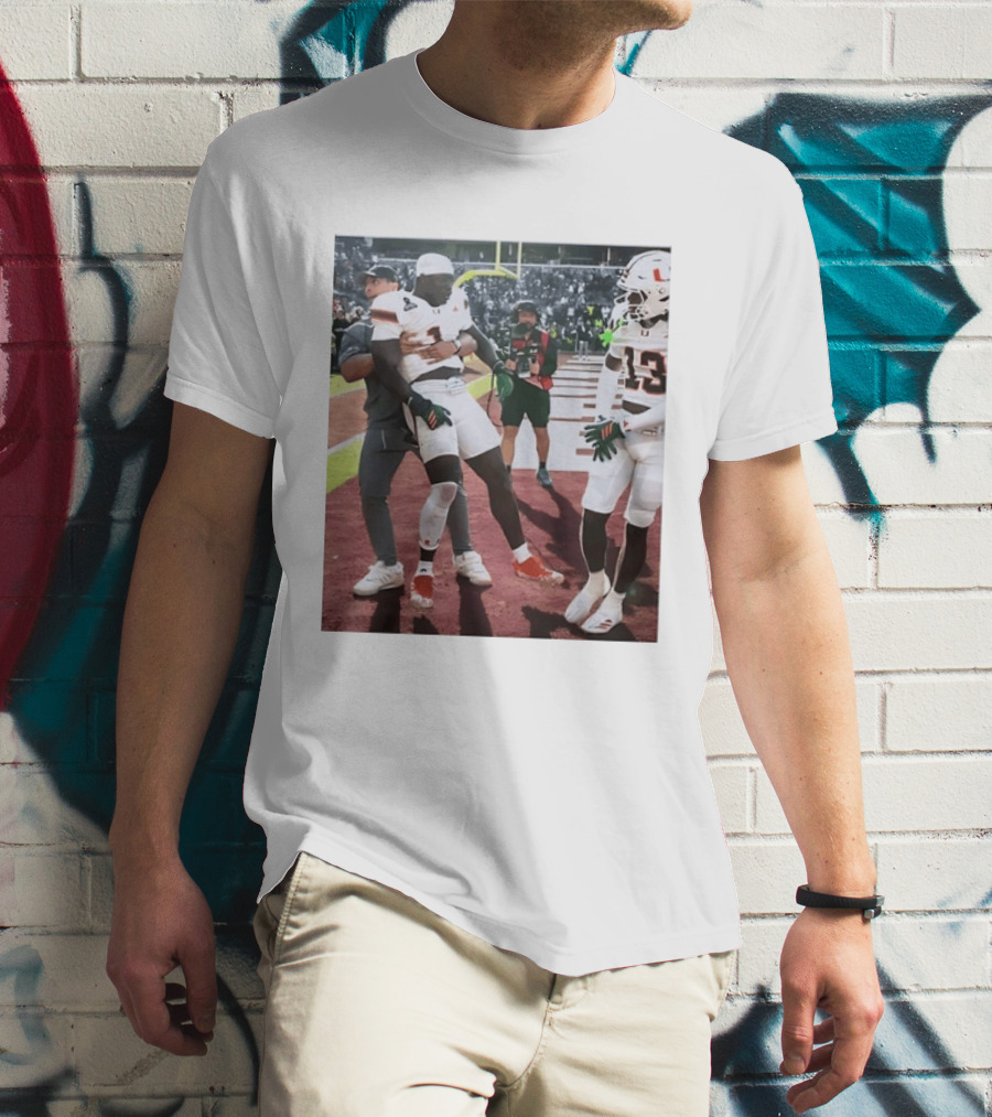 Miami Hurricanes Football Players Number 1 And 13 Celebration On Field T-Shirt