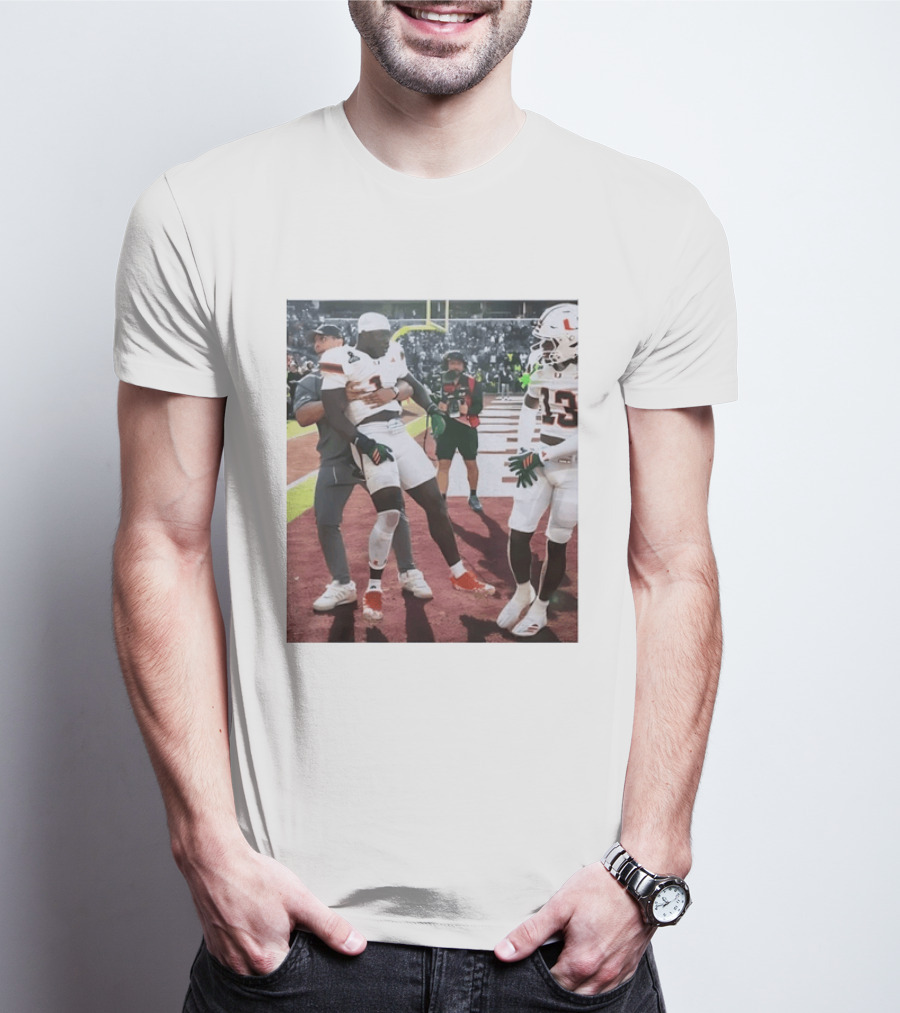 Miami Hurricanes Football Players Number 1 And 13 Celebration On Field T-Shirt