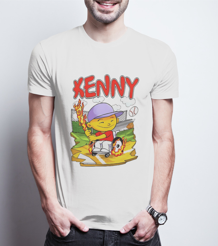 Kenny Kawaguchi Backyard Baseball Character Wheelchair Flames T-Shirt