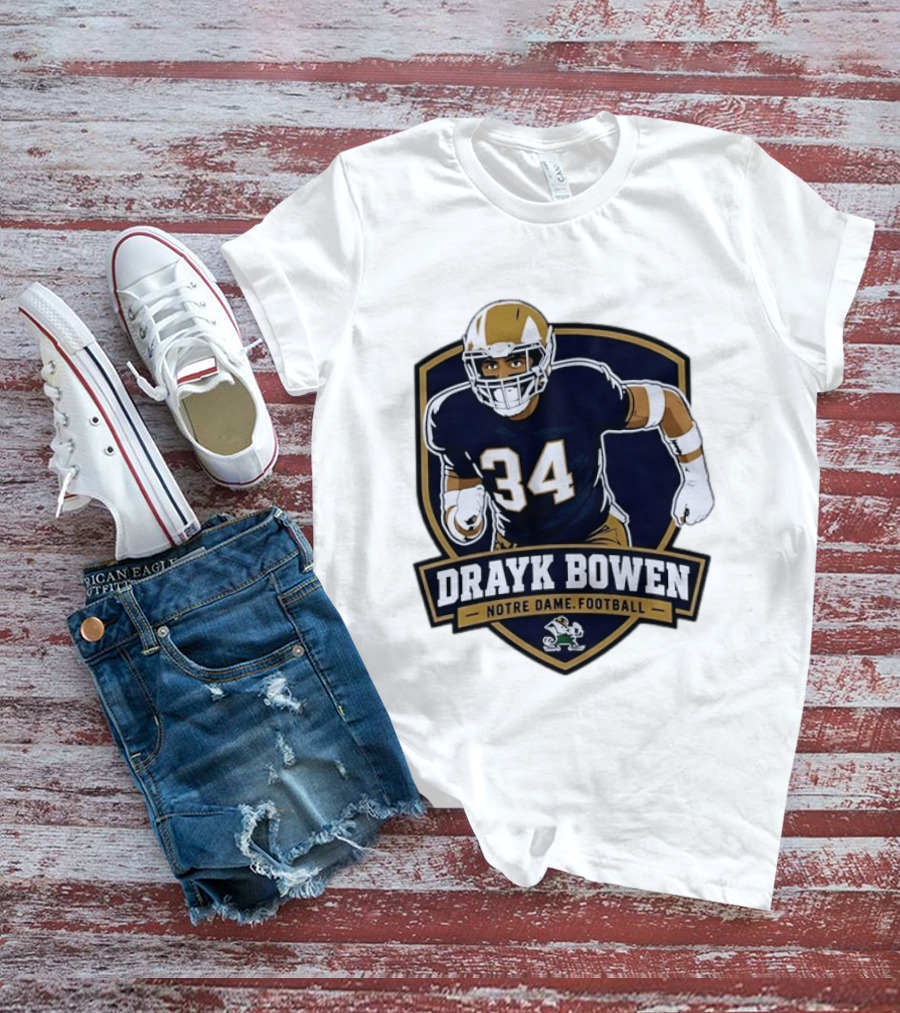 Drayk Bowen Notre Dame Football 34 Fighting Irish NCAA T-Shirt