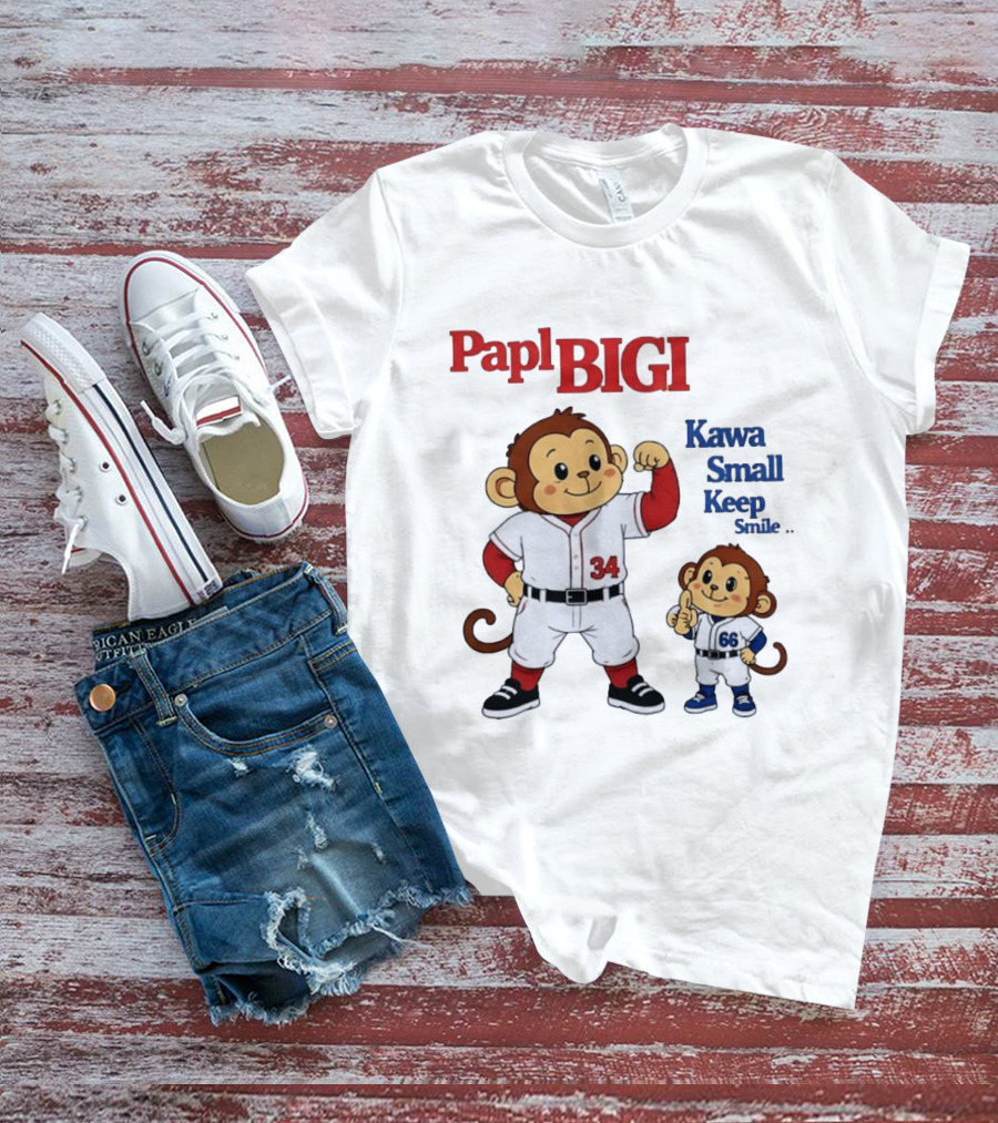 Papl BIGI Kawa Small Keep Smile Baseball Monkey Players 34 66 T-Shirt