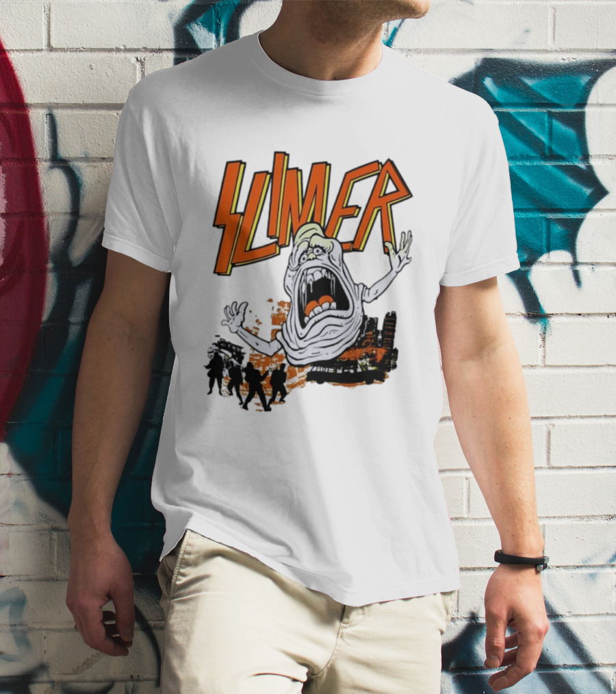 Slimer Ghostbusters 80s Movie Iconic Character Silhouette Scene T-Shirt