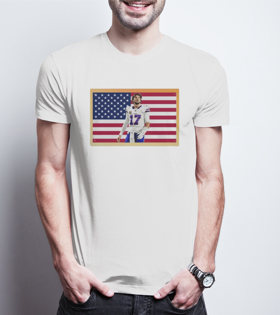 Josh Allen Buffalo Bills American Flag Football Star 17 T-Shirt
