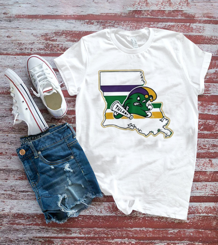 Tulane Green Wave Louisiana Mardi Gras Map T-Shirt
