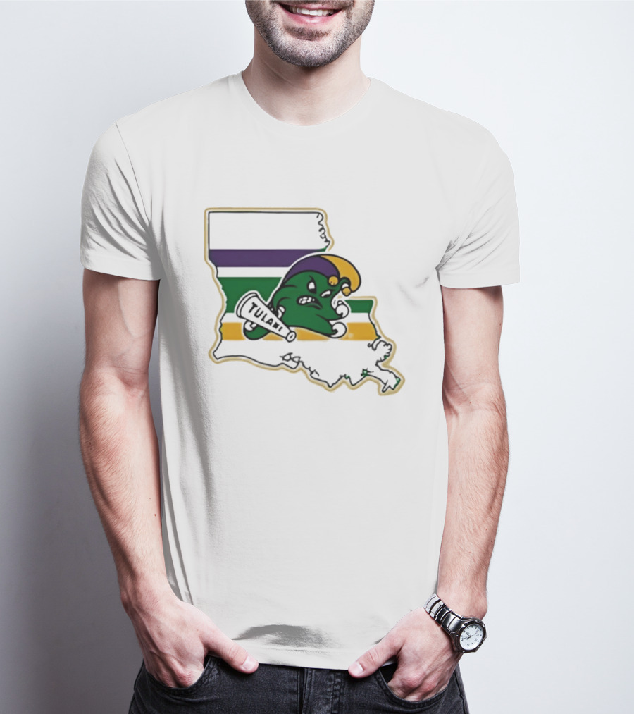 Tulane Green Wave Louisiana Mardi Gras Map T-Shirt