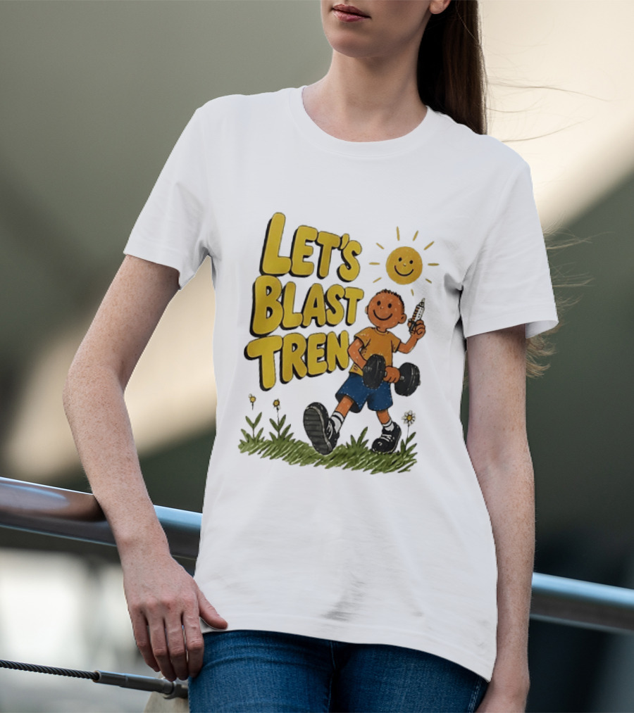 Let's Blast Tren Bodybuilding Fitness Workout Cartoon Dumbbell Sun T-Shirt